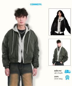 Bomber CEMMERY Local Brand Chính Hãng Hybrid Phối cổ Hoodie Vải Nỉ Có Lớp Lót Chằn Bông 2 Màu-thoitrangcenter