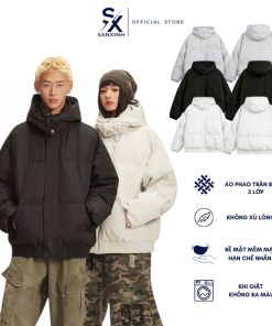 Áo phao Basic có mũ tiện lợi chất dù chần bông 3 lớp dày dặn chắc chắn form rộng nam nữ - SXMAP09-thoitrangcenter