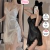 Váy ngủ nữ sexy chất liệu lụa cao cấp đầm ngủ 2 dây phối ren xẻ tà mặc nhà gợi cảm bigsize đến 75kg-thoitrangcenter
