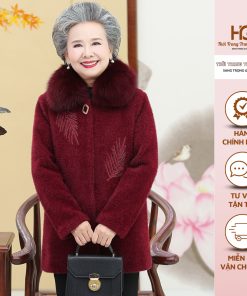 Áo Khoác Dạ Trung Niên Lông Chồn Cao Cấp Họa Tiết Hình Lá Được Thêu Tay Chất Liệu Dày Dặn Siêu Ấm-thoitrangcenter