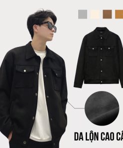 Áo khoác Da lộn nam LeeZone cao cấp | Da lộn trơn cúc bấm-thoitrangcenter