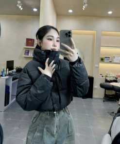 áo khoác phao cổ cao hai lớp phối cúc bấm bo chun ống tay dày dặn ấm áp-thoitrangcenter