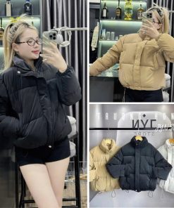 Áo phao nữ cổ cao form croptop