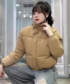 áo khoác phao trơn có dây rút chất liệu nhung lỳ dày dặn ấm áp-thoitrangcenter