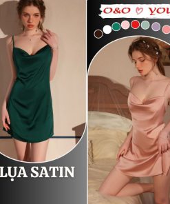 Đầm váy ngủ 2 dây cổ đổ liền thân xẻ 1 bên chất liệu lụa Satin cao cấp A25588 O&O thoáng mát mềm mại-thoitrangcenter