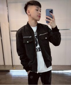 Áo Khoác Gió Nam Trần Bông 346 Mặt Sau Trơn Chất Liệu Gió Trần Bông 3 Lớp Dày Dặn Màu Đen Thời Trang Nam-thoitrangcenter