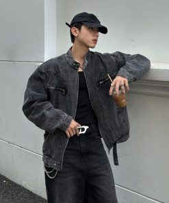 Áo Khoác Jean Jacket GODMOTHER 390gsm Form Rộng Áo Khoác Jacket Denim Cổ Tàu Basic Phối Khoá Kéo Ngực Menswear-thoitrangcenter