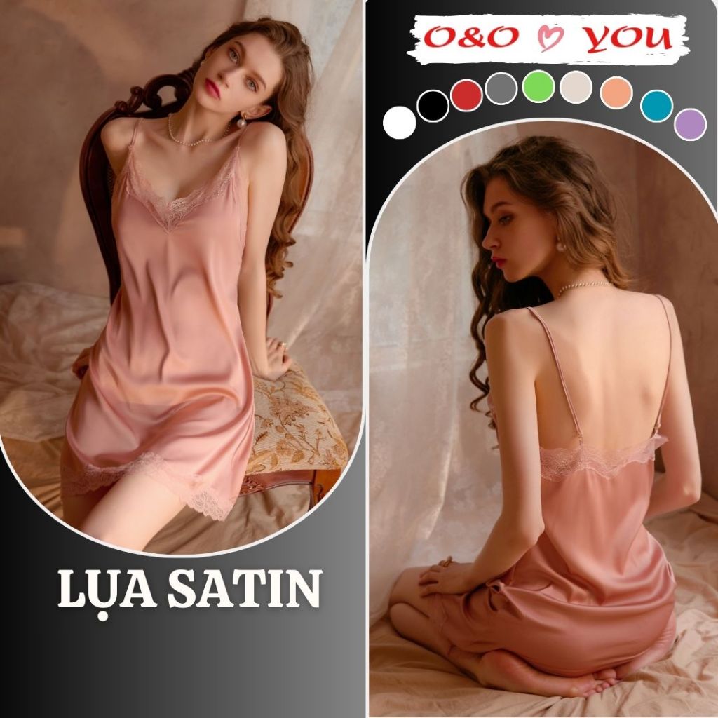 Đầm váy ngủ hai dây chất liệu lụa Satin