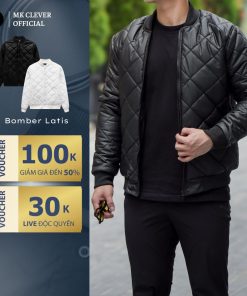 Áo Khoác Bomber Nam Trần bông MK CLEVER Latis chất liệu vải Gió da mặt bóng bền bỉ