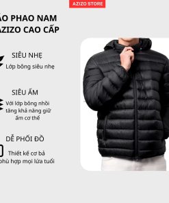 Áo khoác phao siêu nhẹ AZIZO có mũ trùm đầu giữ ấm trống ướt thời trang nam nữ.-thoitrangcenter