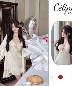 [Hoả tốc-Che tên] Set Váy Ngủ 2 Dây Quảng Châu Kèm Áo Choàng In Hoa-thoitrangcenter