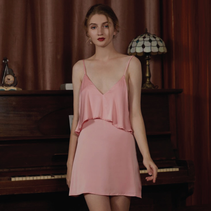 Hisexy Váy Ngủ Nữ Đầm ngủ Lụa Satin Trơn Dáng Xuông Liền Thân MD21-thoitrangcenter