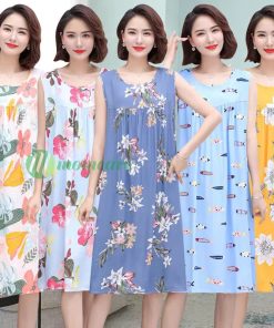 Váy đầm ngủ nữ trung niên V84 - Đồ mặc nhà đẹp cho mẹ - Thời trang mùa hè cho người lớn tuổi trung tuổi U40 U50 Bigsize-thoitrangcenter